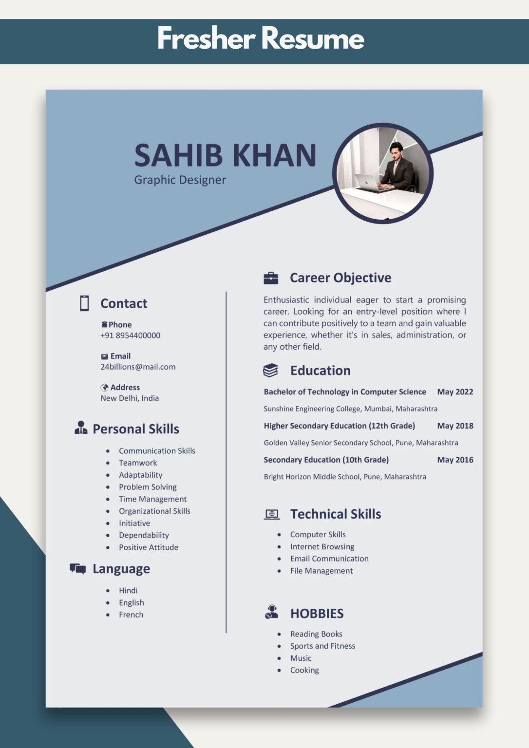 Cv Format For Freshers Easy To Edit