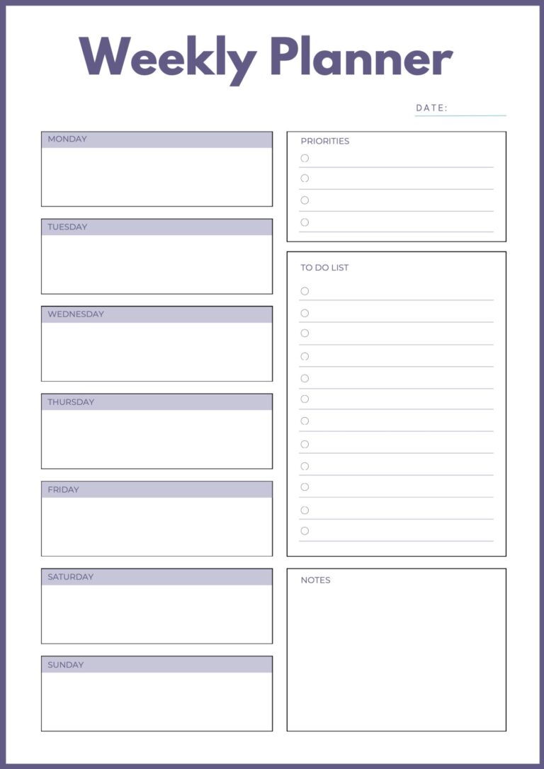 Weekly Planner Template With Priorities To Do List Printable PDF