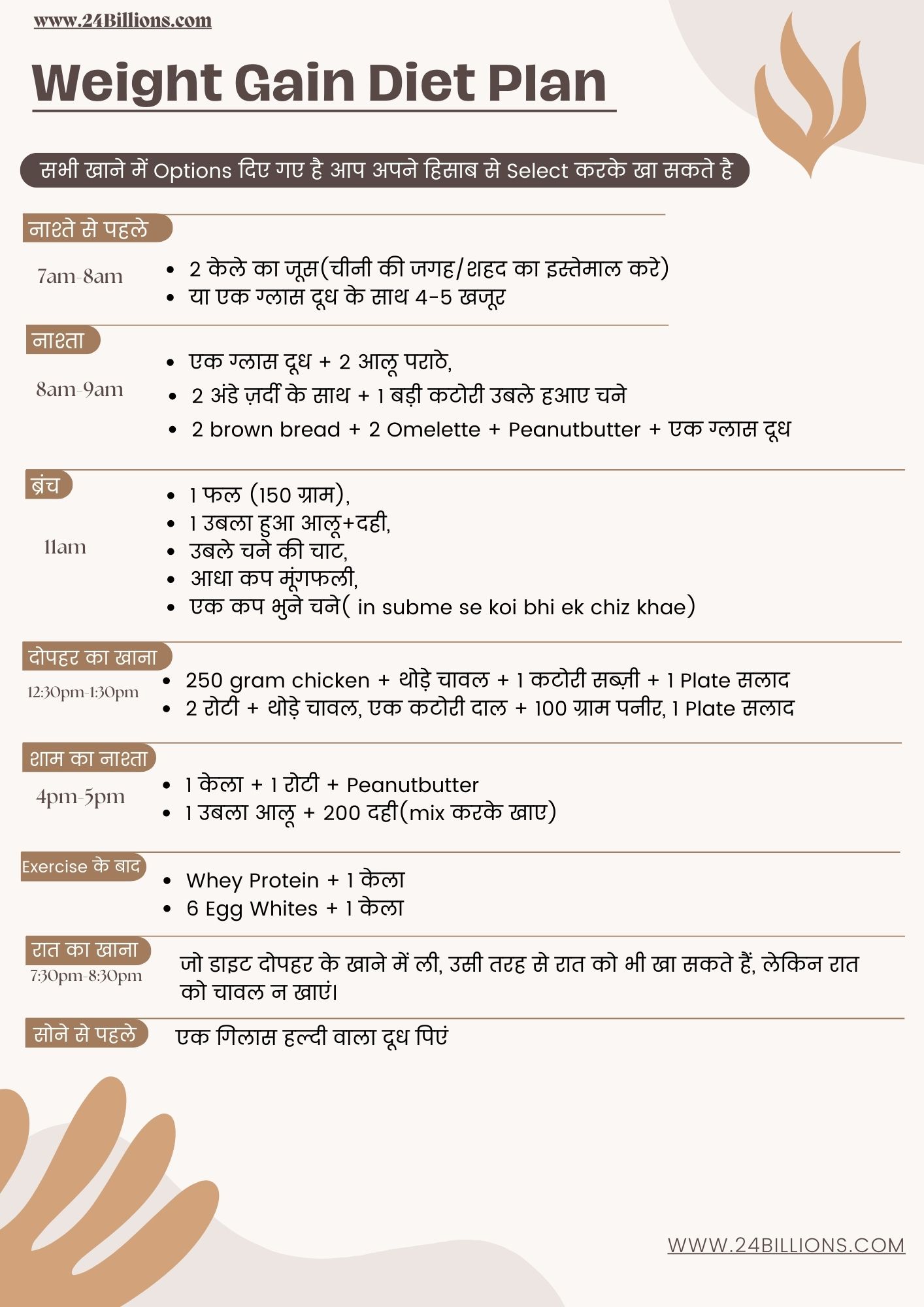 15 Weight Gain Diet Chart Hindi English 