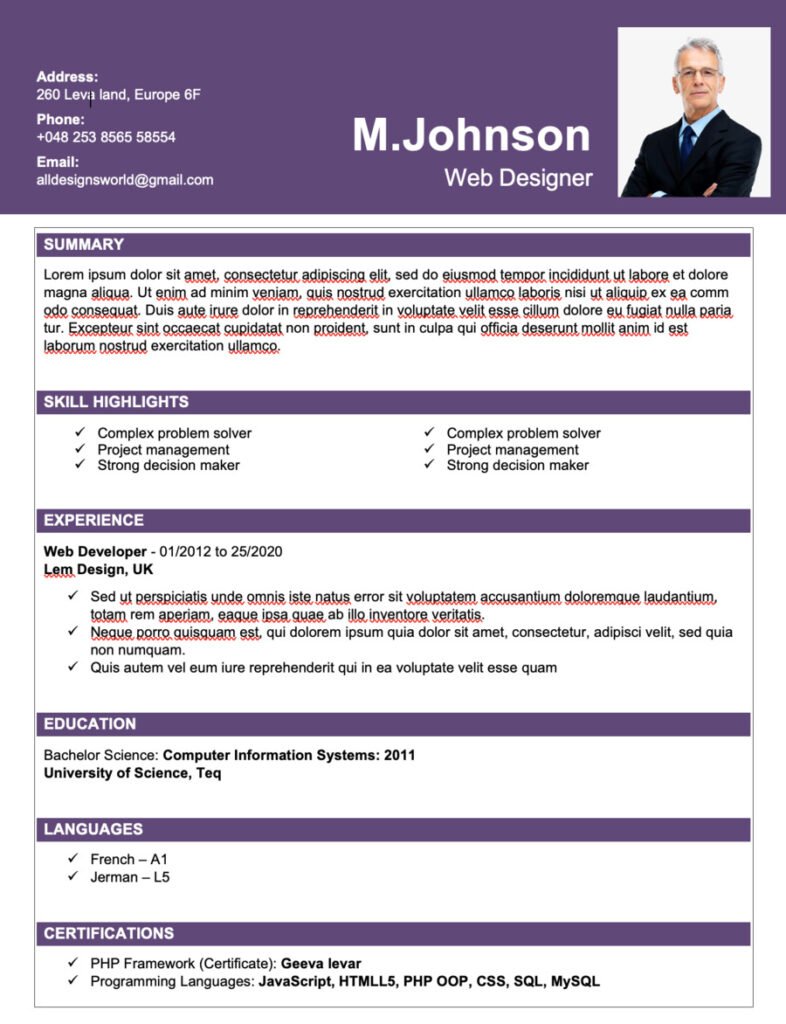 Simple Resume Template Word
