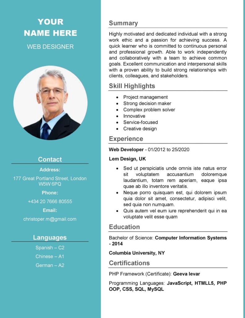 Resume & Cv Templates Word Download