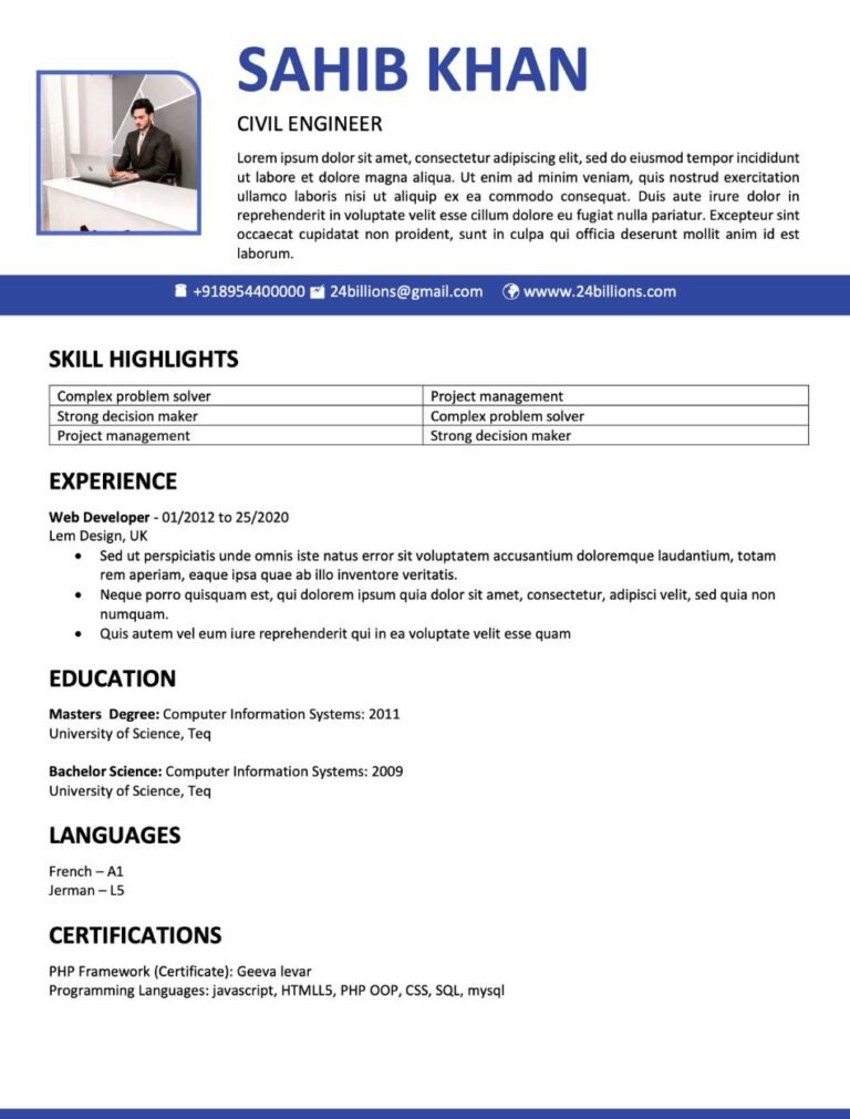 simple resume format pdf india