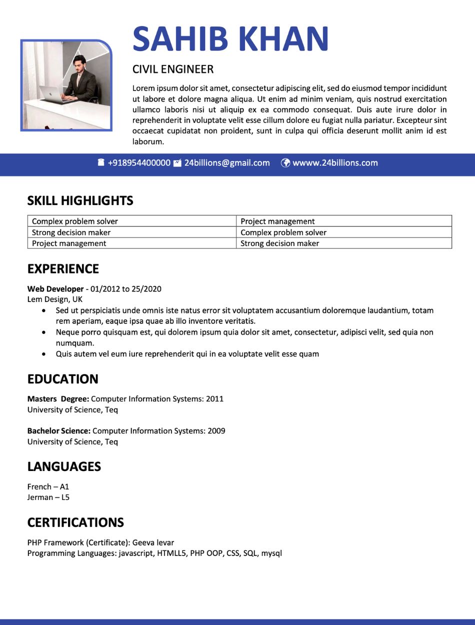 Simple Resume Format Download in MS Word PDF