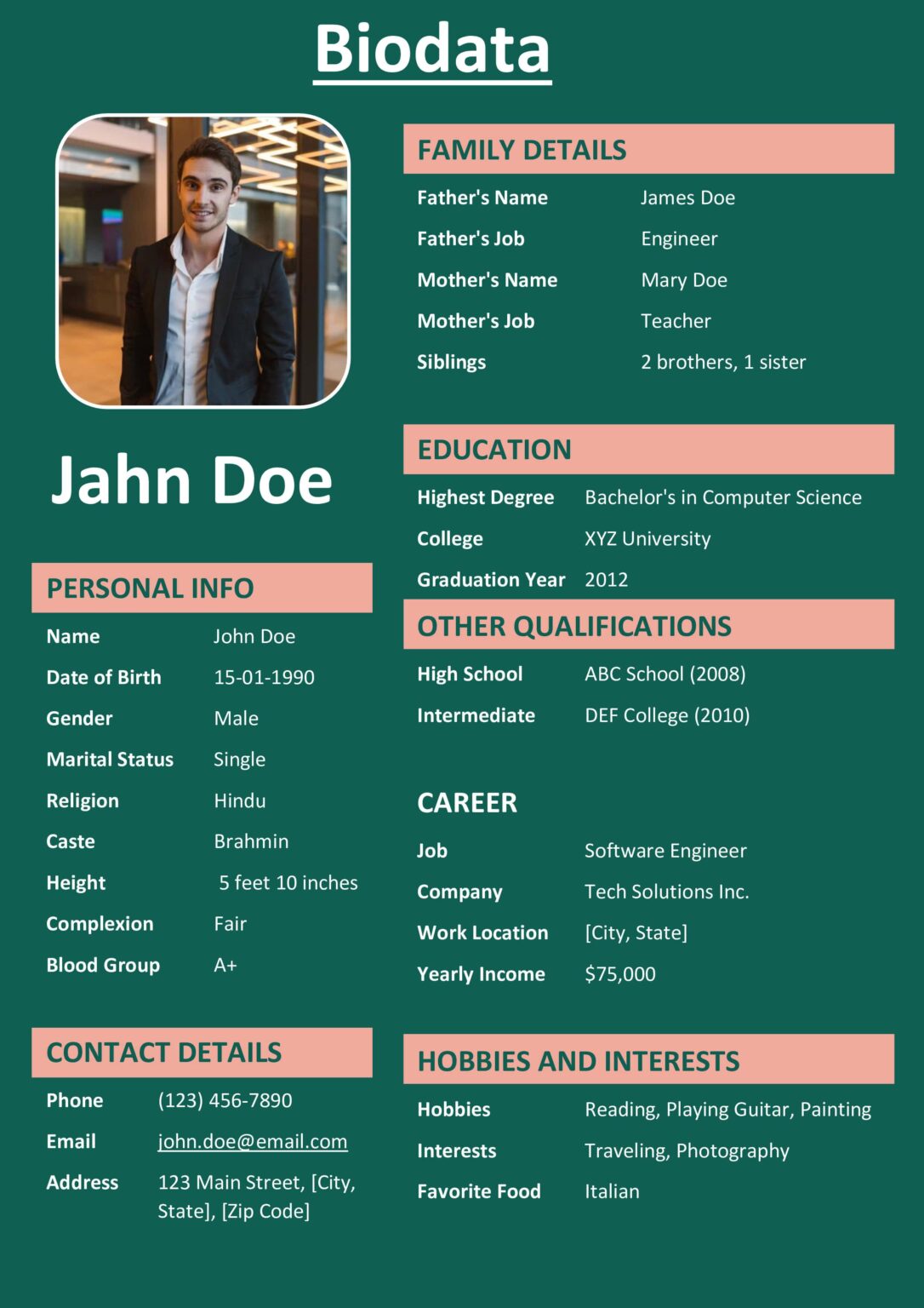 Editable Marriage Biodata Templates - Free Download (.Docx .Pdf)