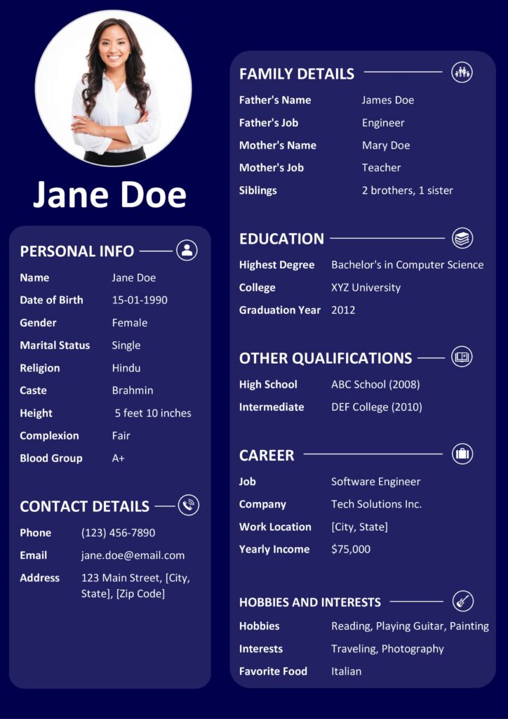 Unique Matrimony Biodata Designs and Examples for Free