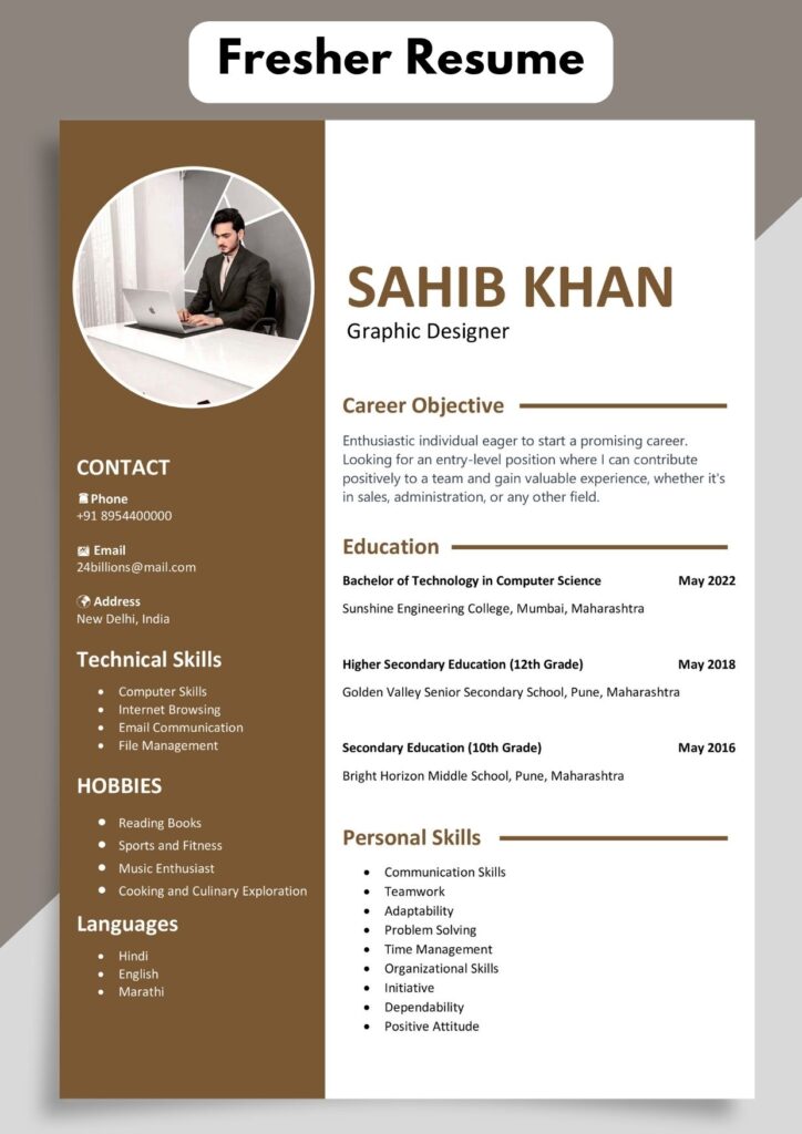 Best Fresher Resume Template EntryLevel Resume Template