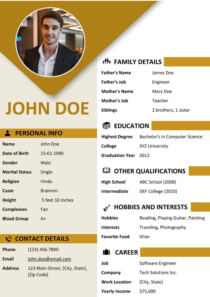 Marriage Biodata Format Sample | Biodata Template for Marriage