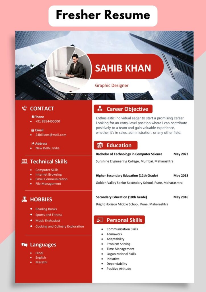 Pattern of Resume for Freshers | Modern Cv Format