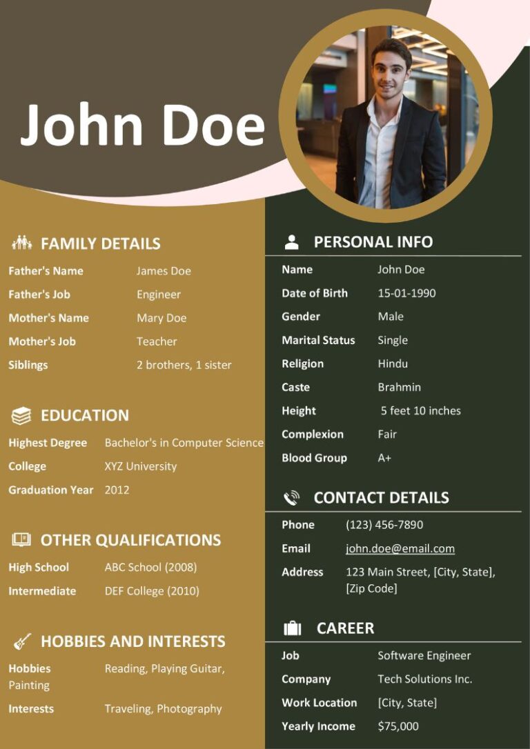 Wedding Bio Data Format | Marriage Biodata Examples