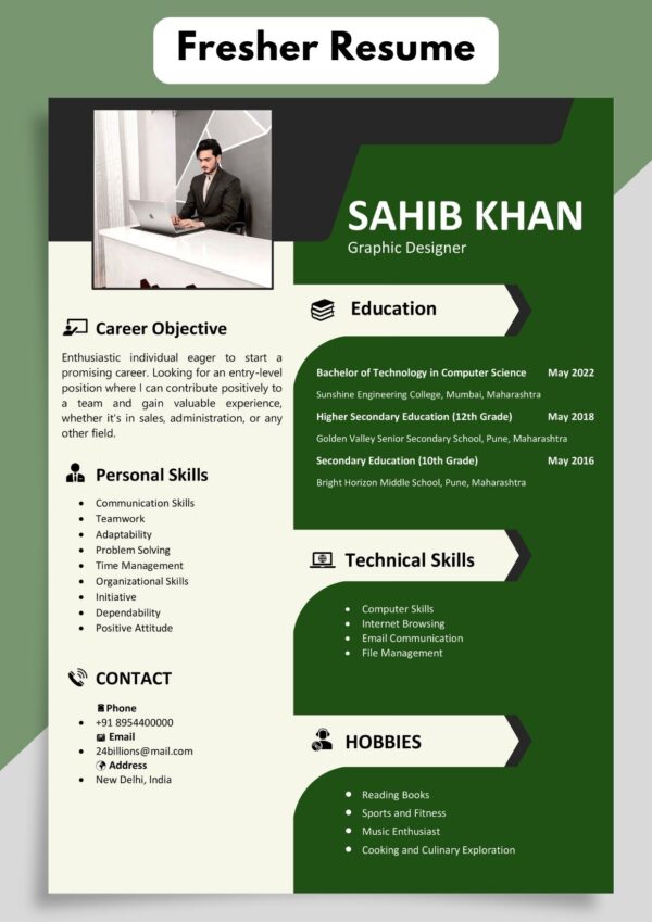 A Resume Format for Fresher | Latest Fresher CV Format