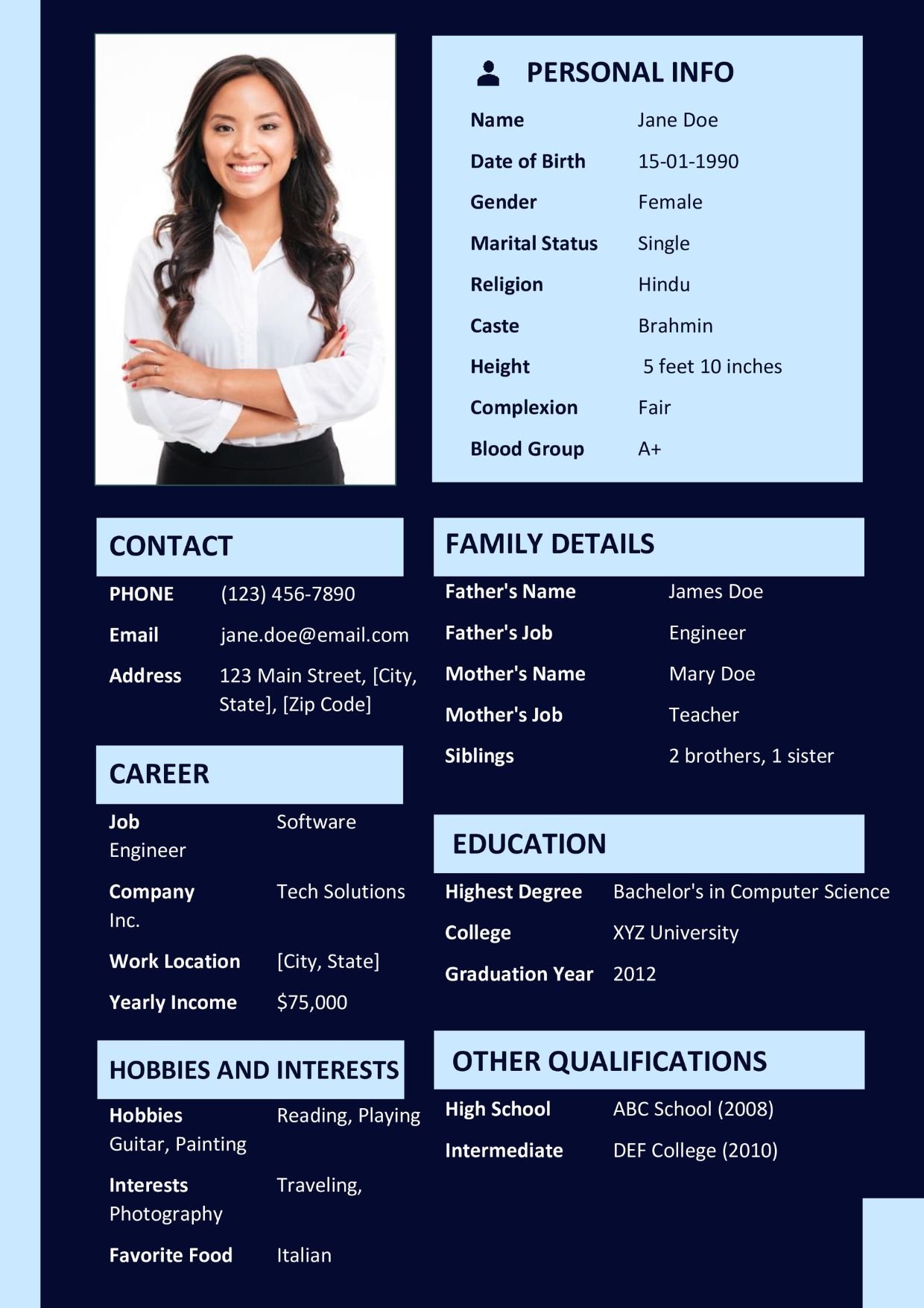 Biodata Format for Marriage | Marriage Biodata Template