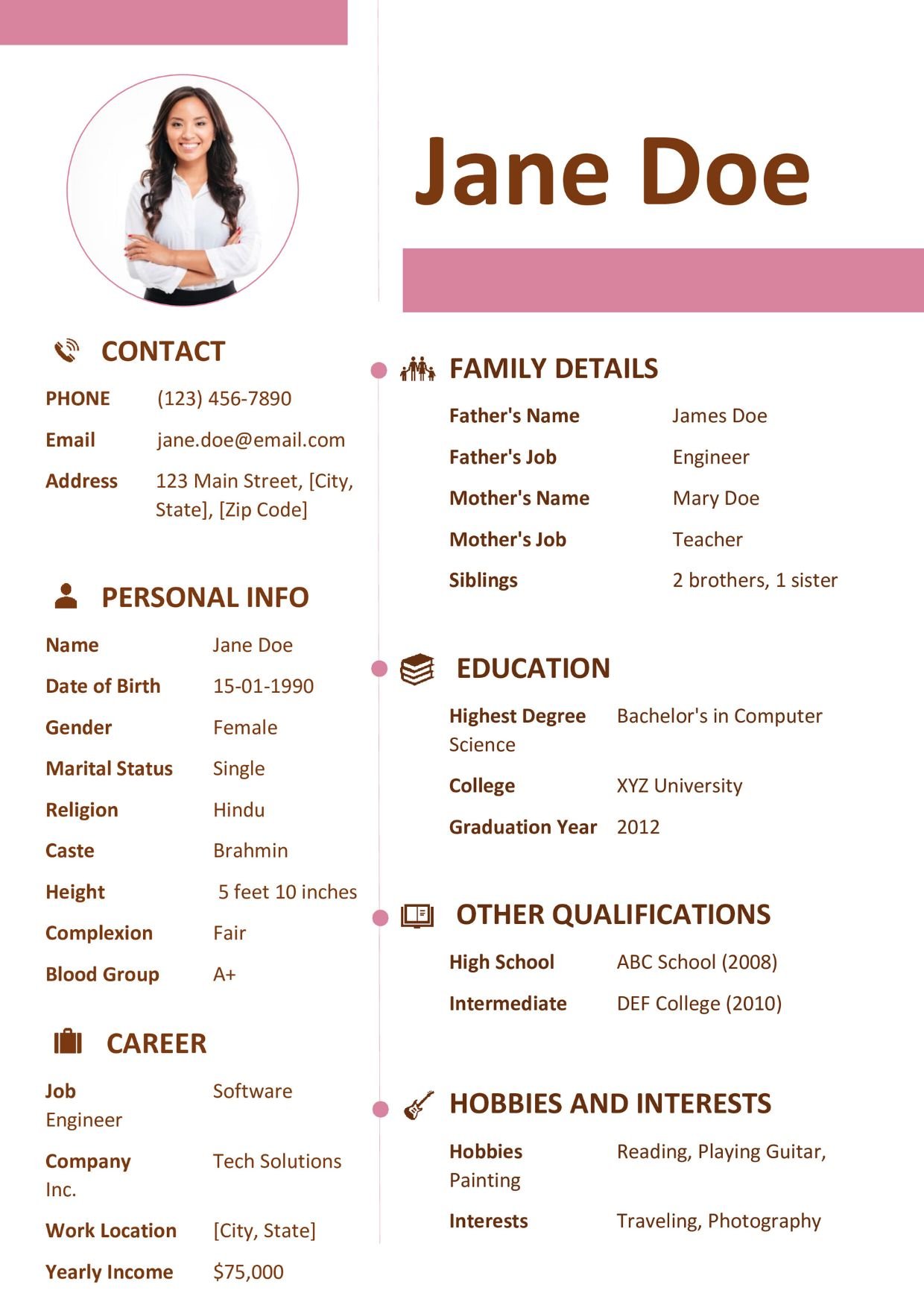 Biodata Format for Marriage in Word & Pdf Free