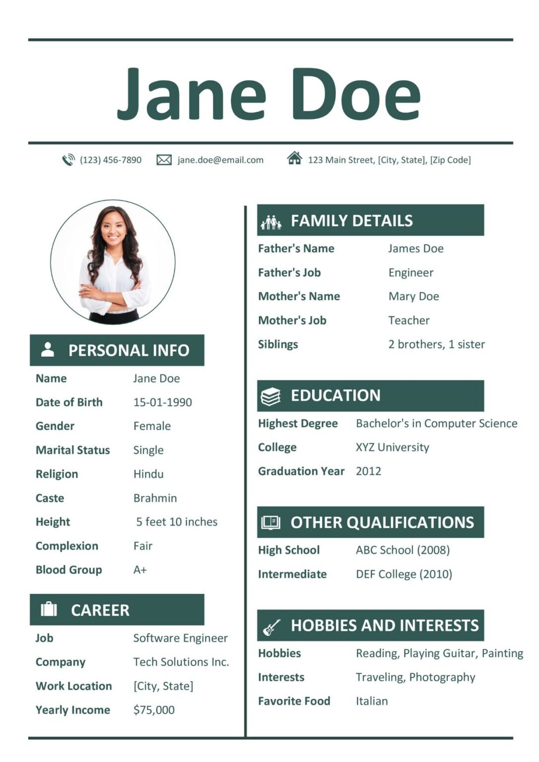 Editable Simple Biodata Format Biodata Format In Word 5417