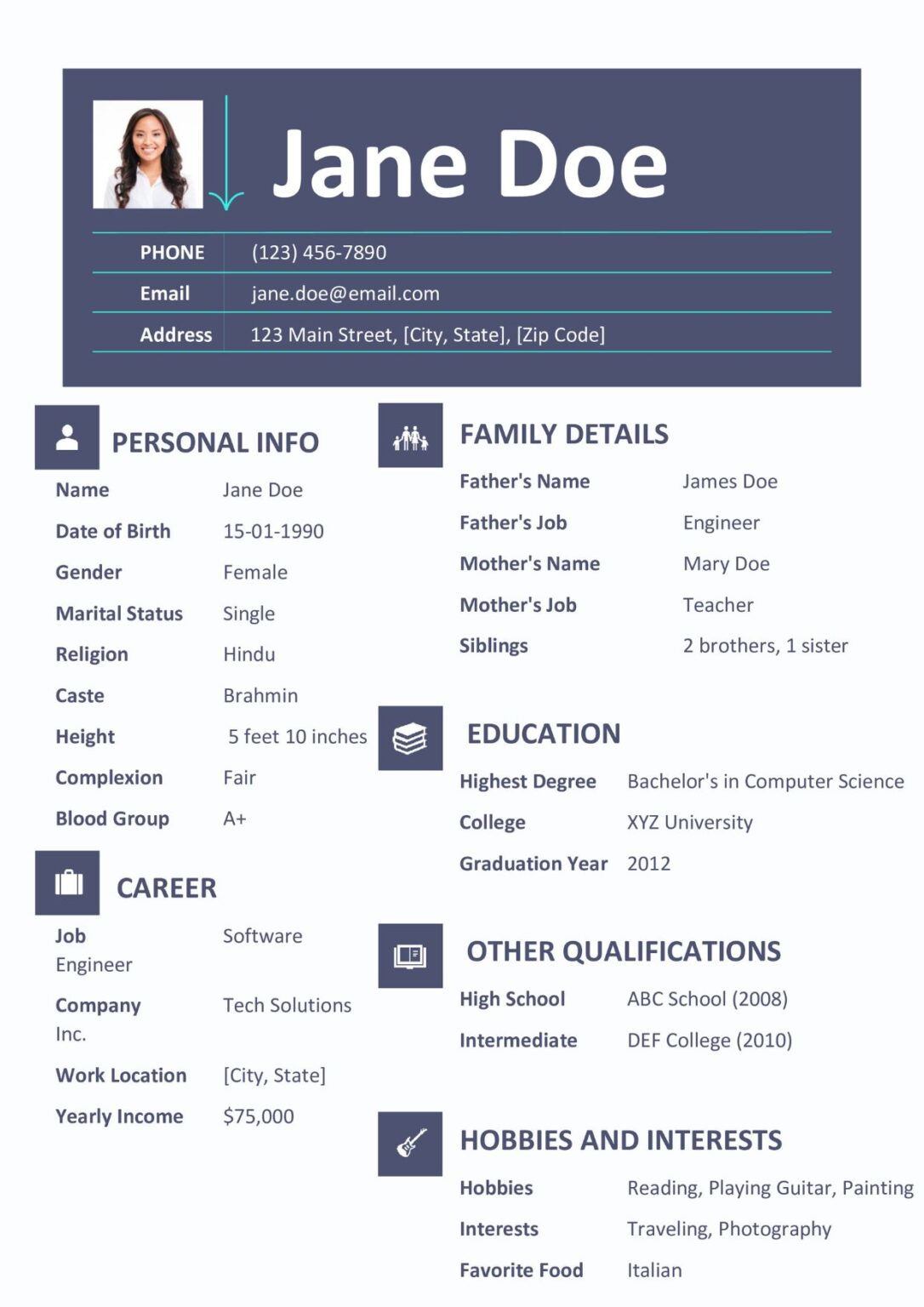 Free Biodata Templates for Marriage | Marriage Biodata Format