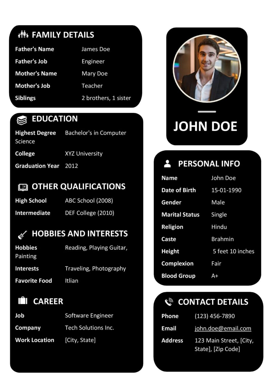 Marriage Biodata Templates