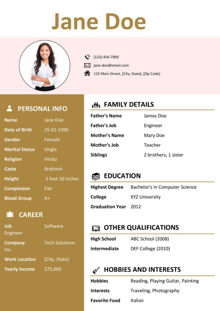 Marriage Biodata in Word Format | Marriage Biodata Pdf