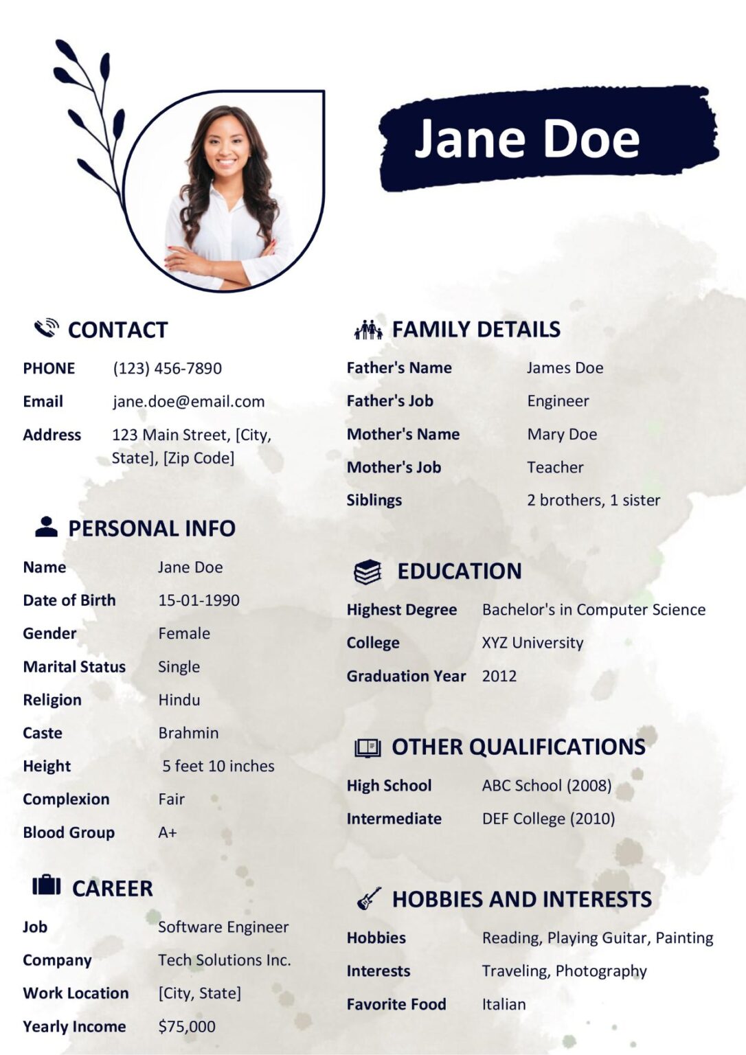 Matrimony Biodata Template 