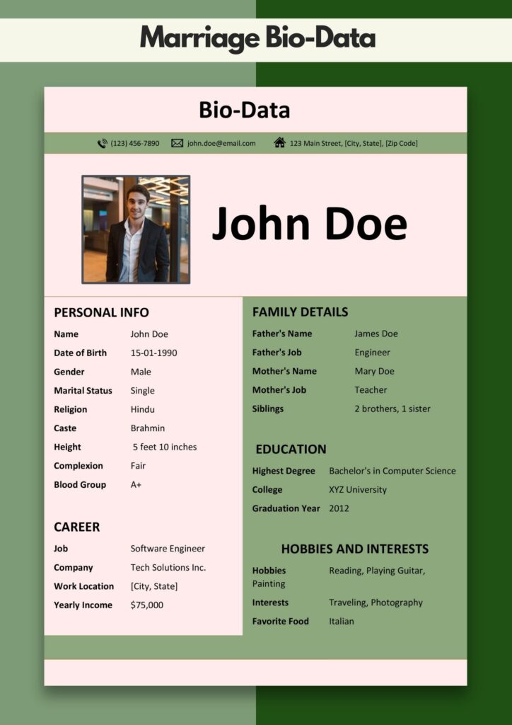 Biodata for Wedding | Matrimony Biodata Sample Free Download Editable