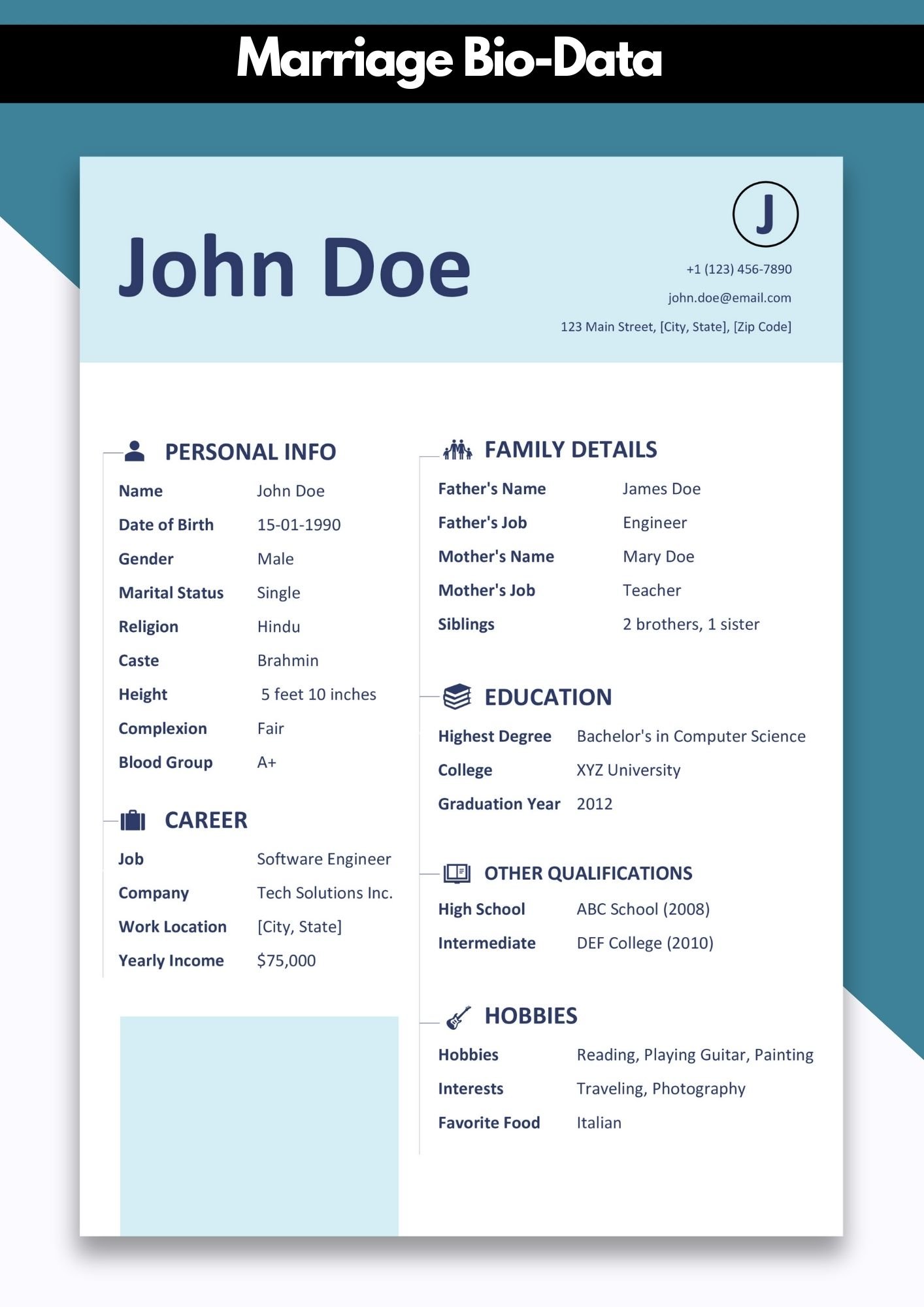 Customize Your Marriage Bio Data Free Templates and Examples