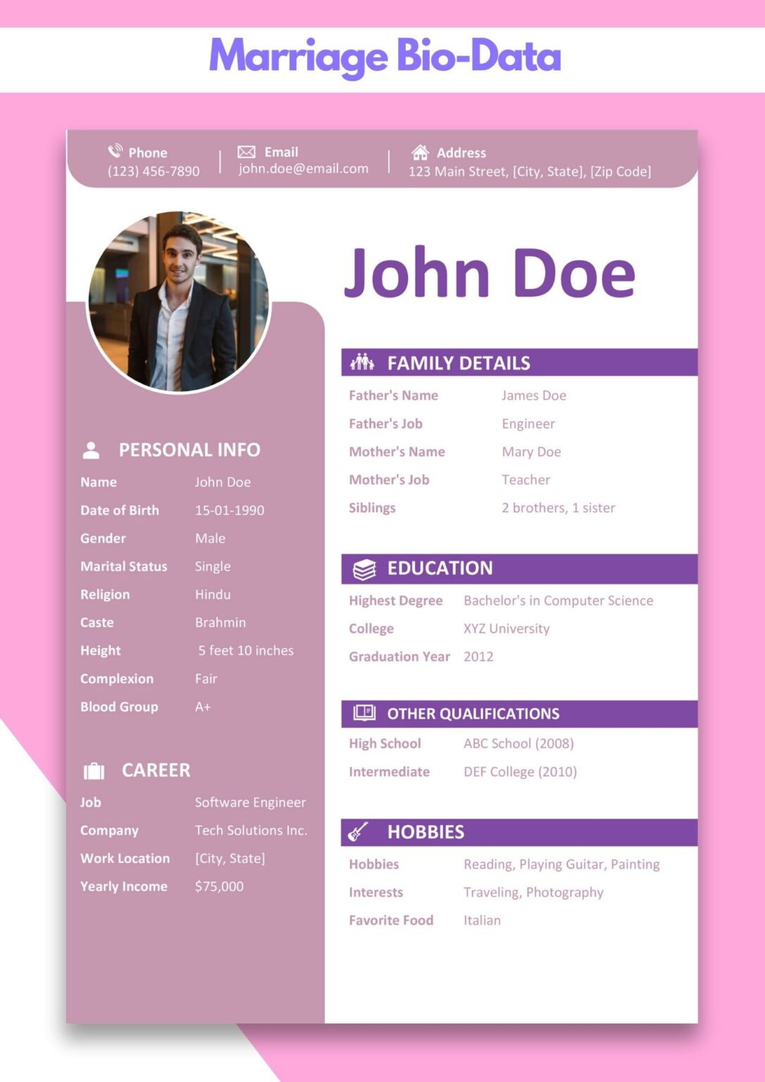 Marriage Biodata Format In English 