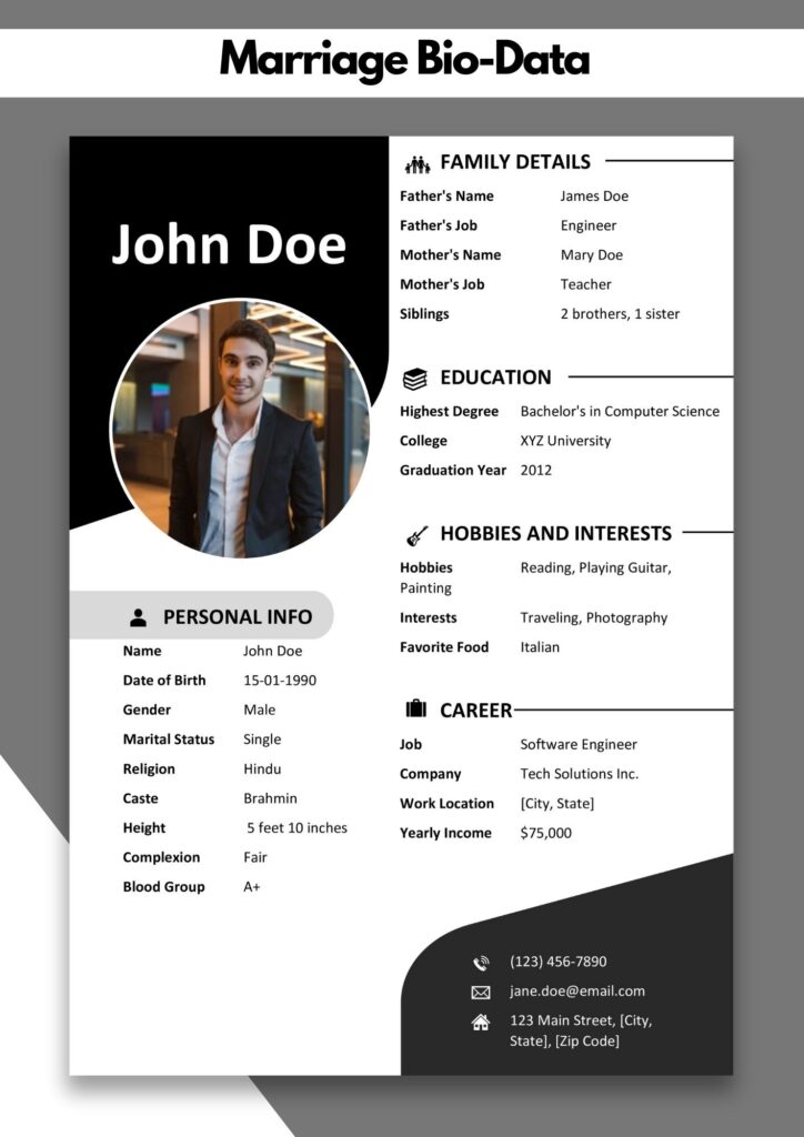 Marriage Biodata Template Word | Matrimonial Biodata Pdf