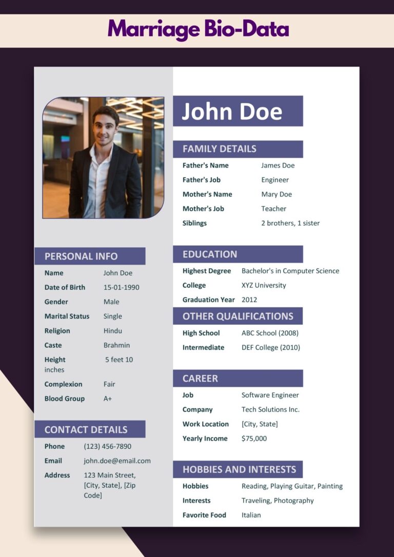 Marriage Biodata-Word Format | Marriage Biodata Template Free Download