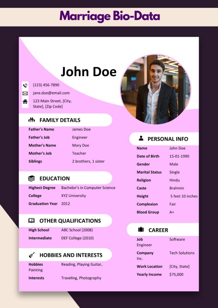 Matrimonial Biodata Format | Biodata Template for Marriage Pdf