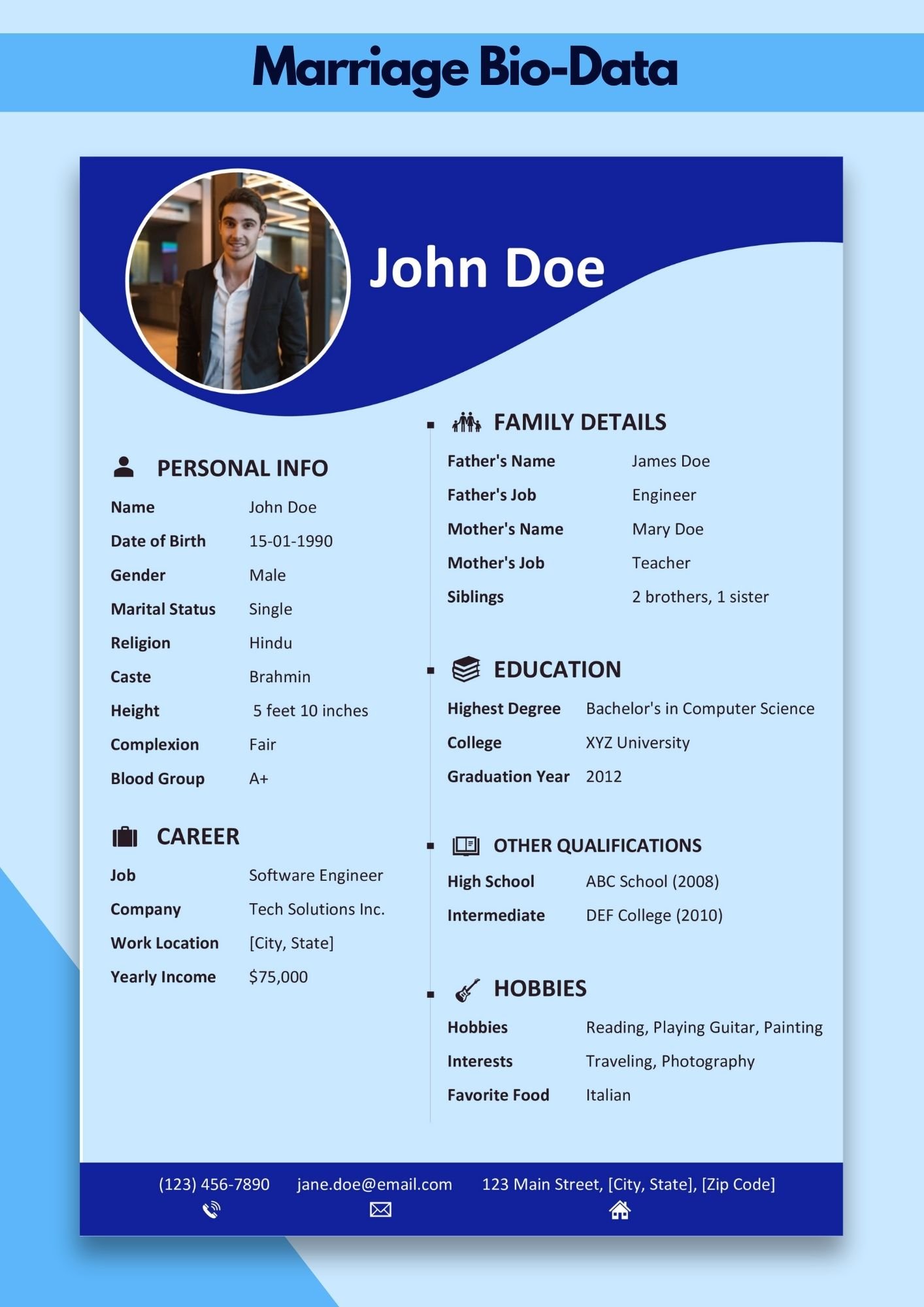Template for Marriage Biodata | Biodata Templates for Marriage Word