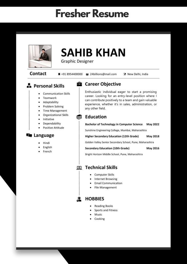 Cv for Freshers | Resume Format for Freshers