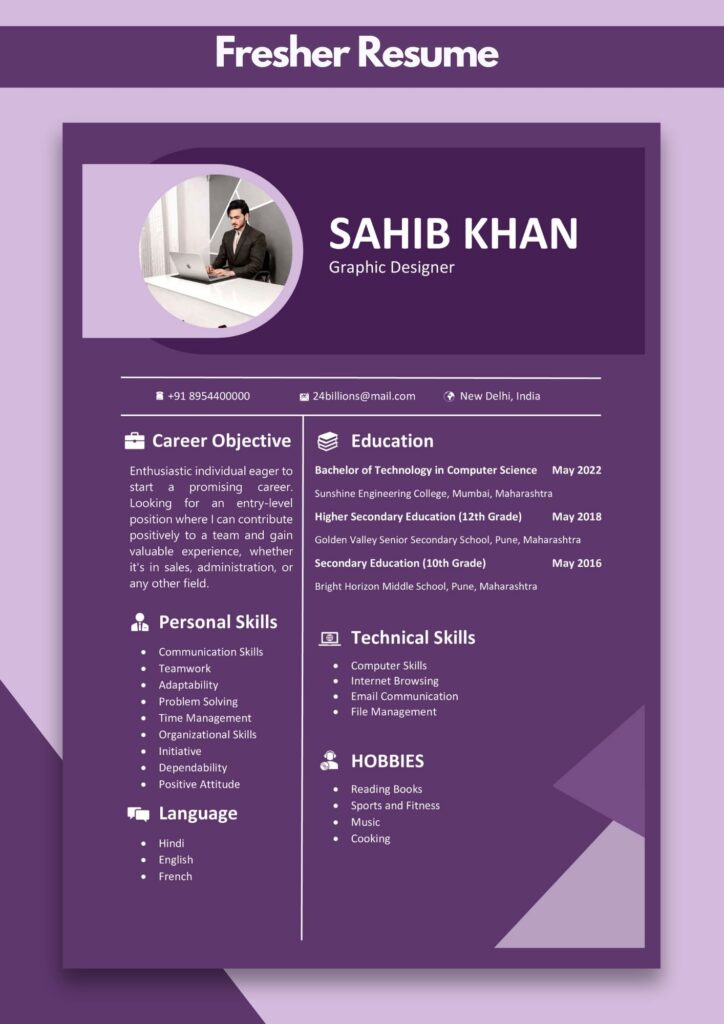 Free Download Fresher Resume Template