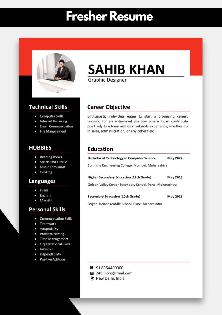 Fresher Cv Template | Freshers Resume Builder