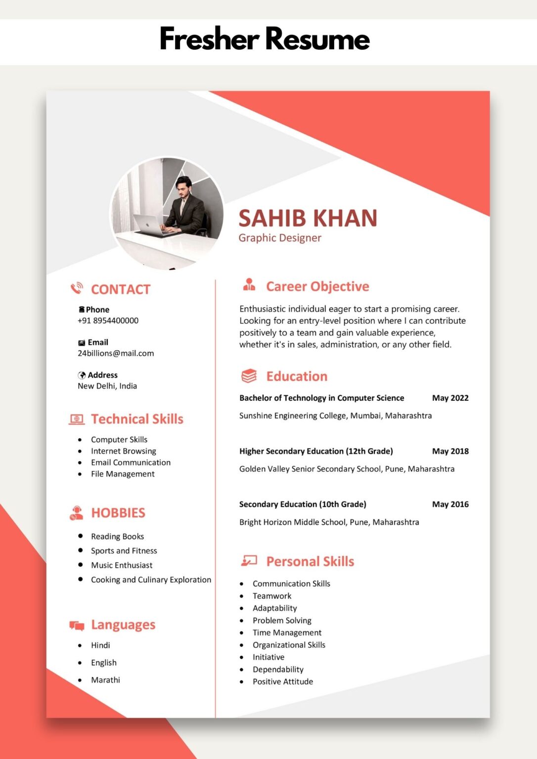 Fresher Easiest Resume Template | Resume Basic Template