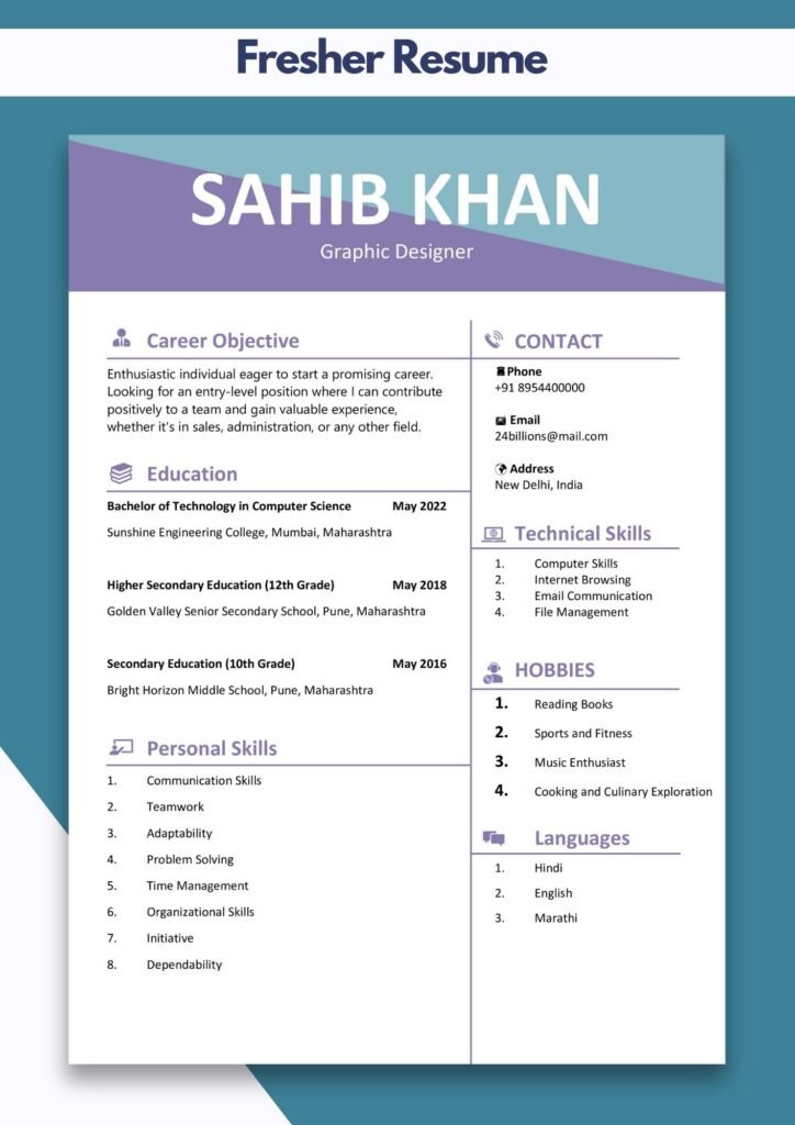 Fresher Resume Format Free Download