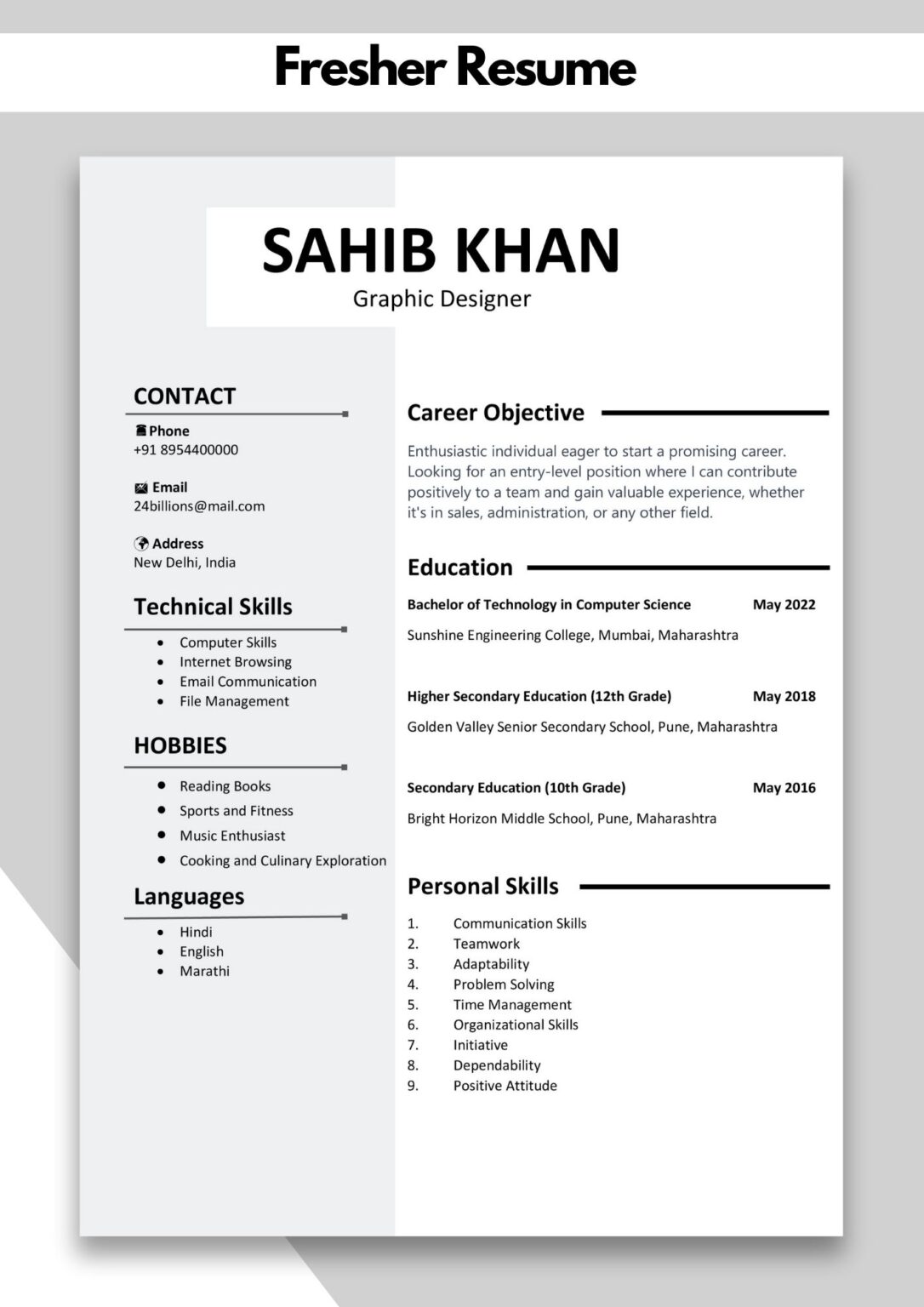 Fresher Resume Template Fresher Resume Template Word/pdf