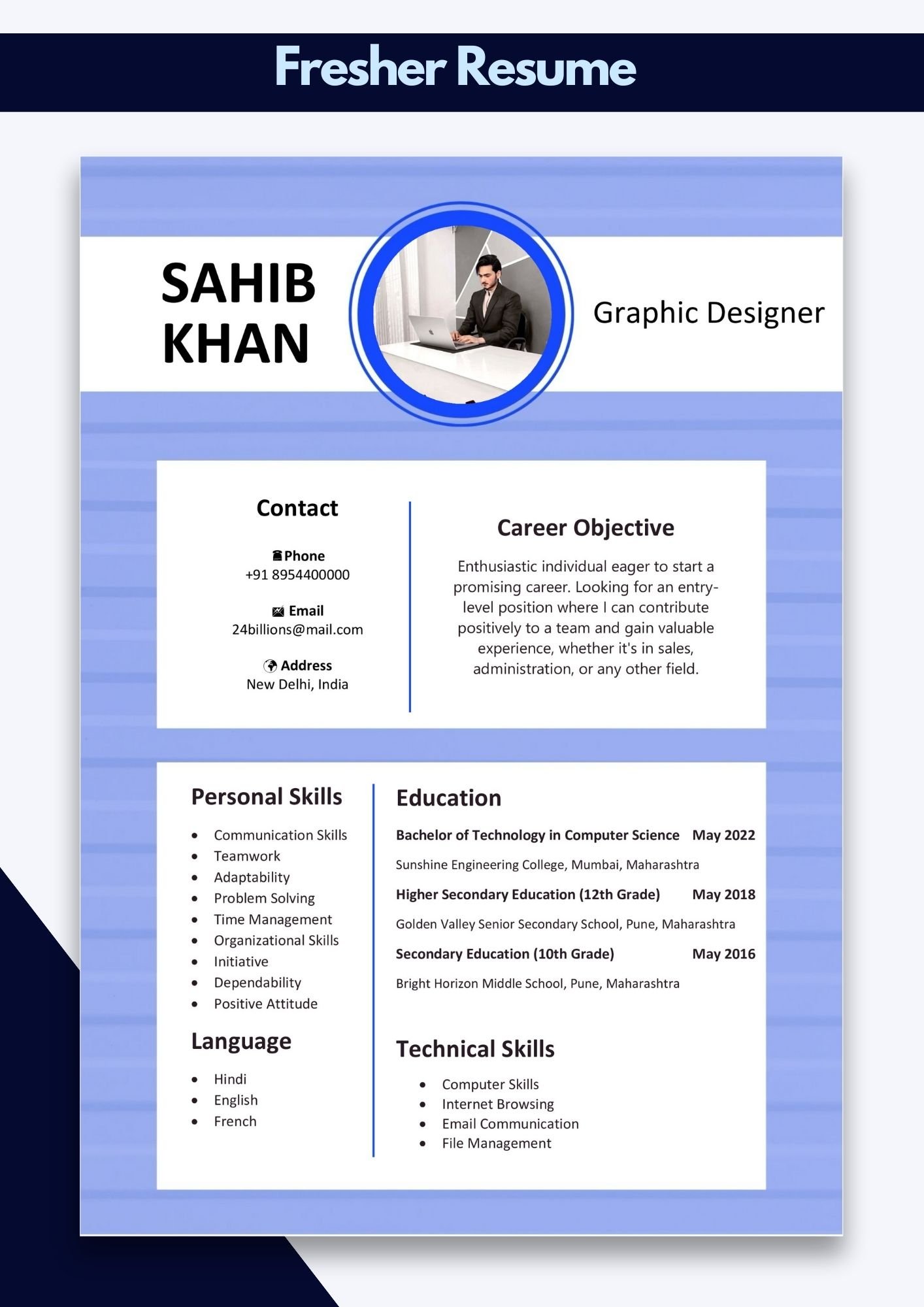 Freshers Resume Templates Downloadable Free