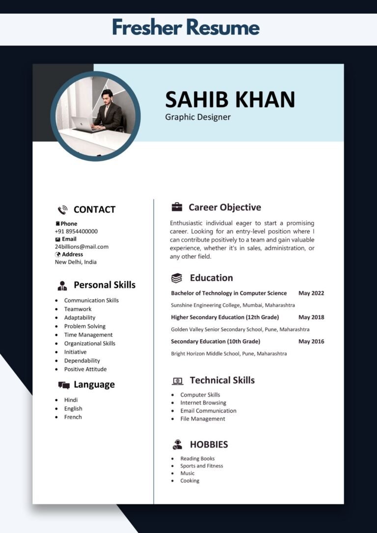 Resume Format for Fresher in Ms Word