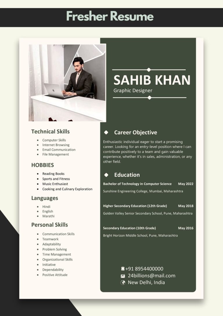 Resume Format for It Freshers | Format Resume for Freshers