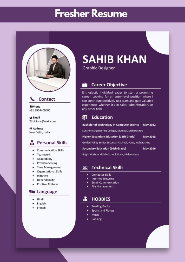 Resume Pattern for Freshers | Fresher Resume Format