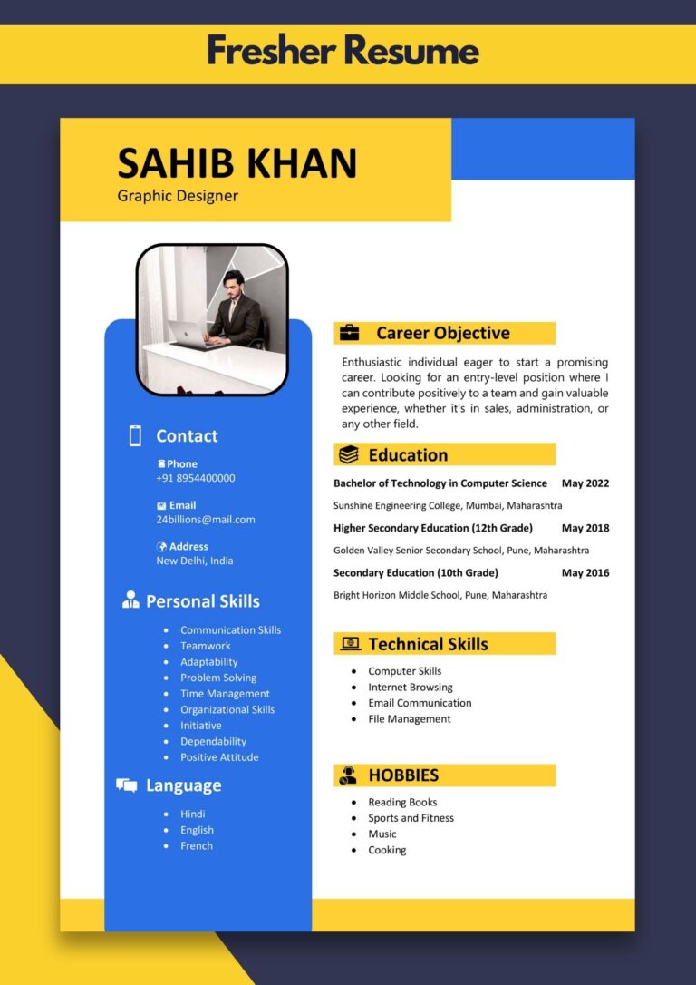 Resume Template for Freshers in Word & Pdf