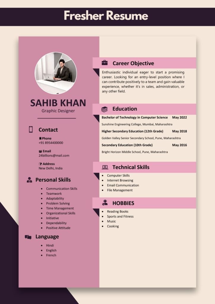 Resume for Freshers Fresher Resume Format for Job Interview