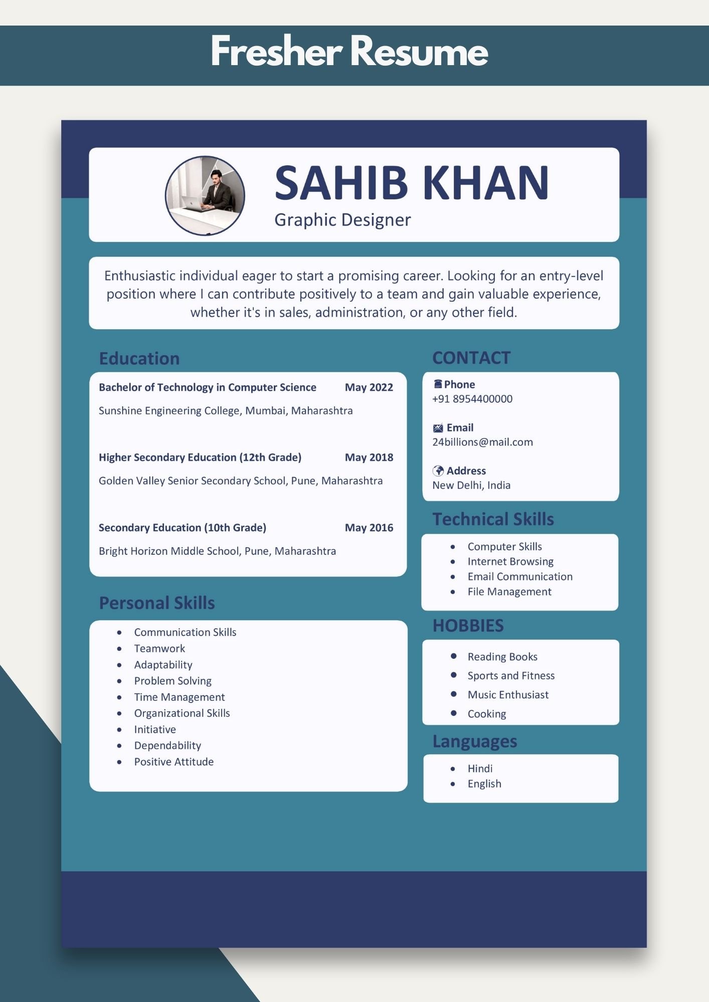Sample Resume Templates for Freshers - Word & Pdf