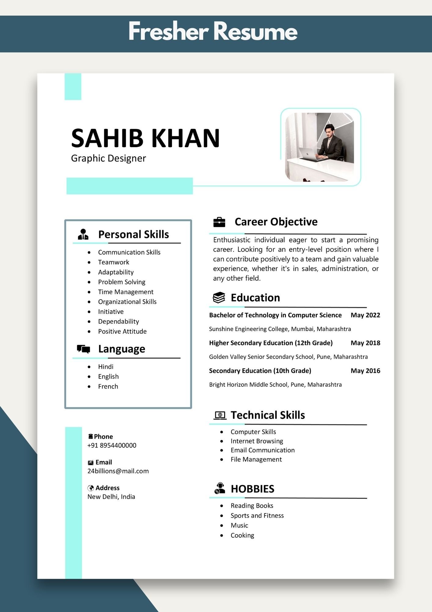 Template of Resume for Freshers | Best Cv Template for Freshers