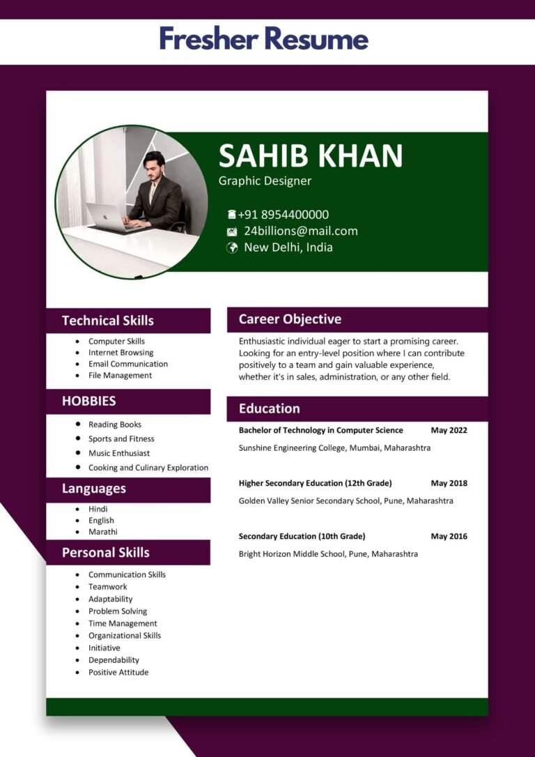 For Fresher Resume Format Resume for Fresher Format