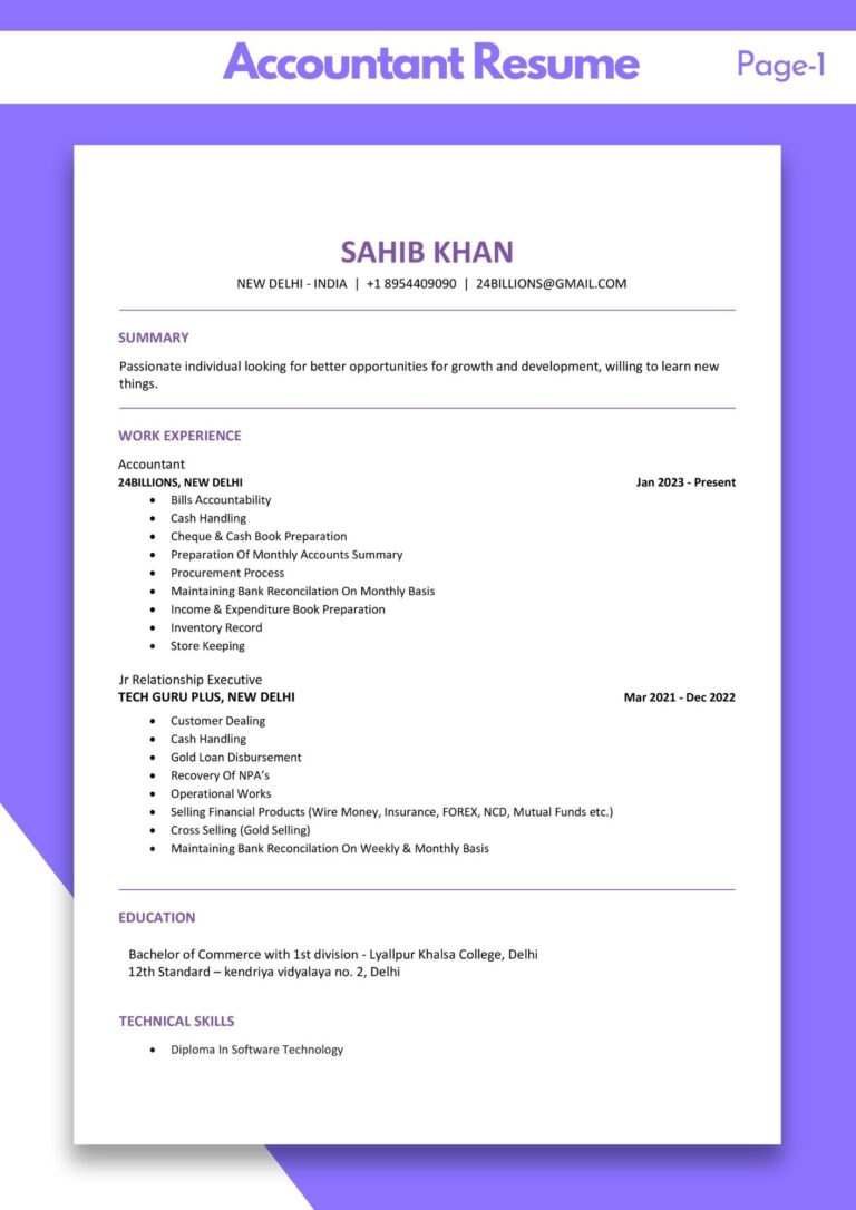Resume For an Accountant | Accounting Job Application in Ms Word
