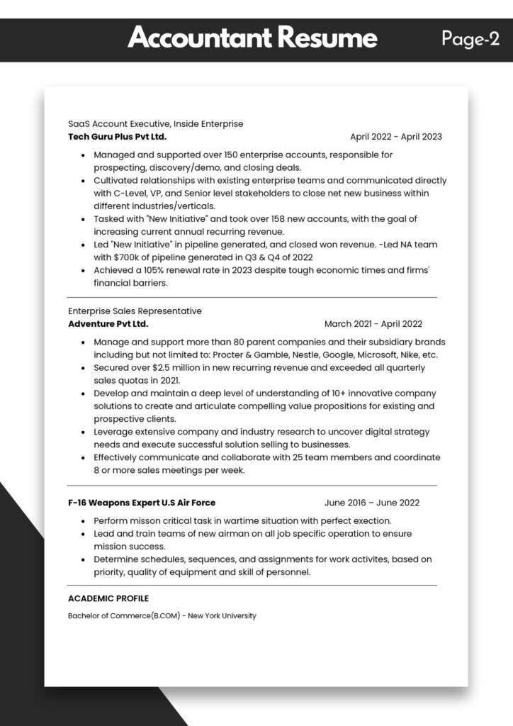 Accountant Executive CV Example 