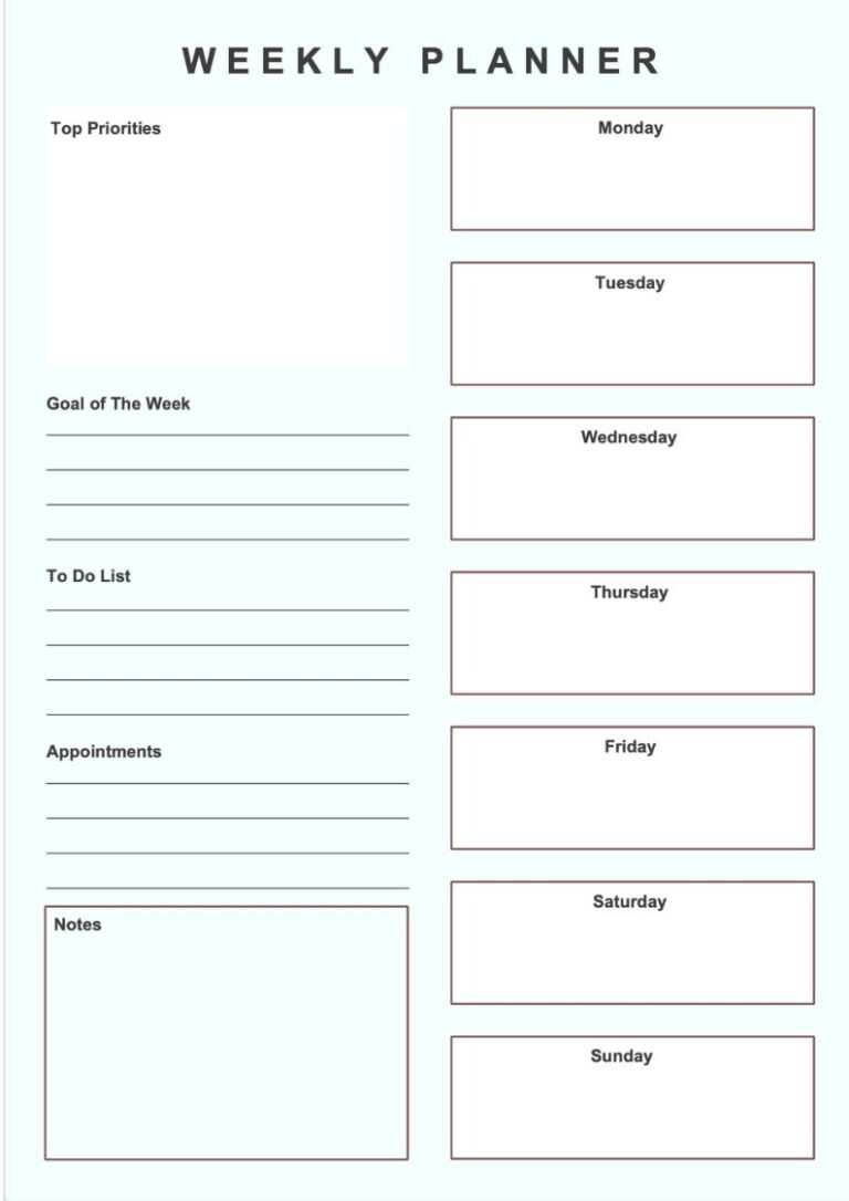 Editable Weekly Planner Templates – PDF, Word, and JPEG Formats