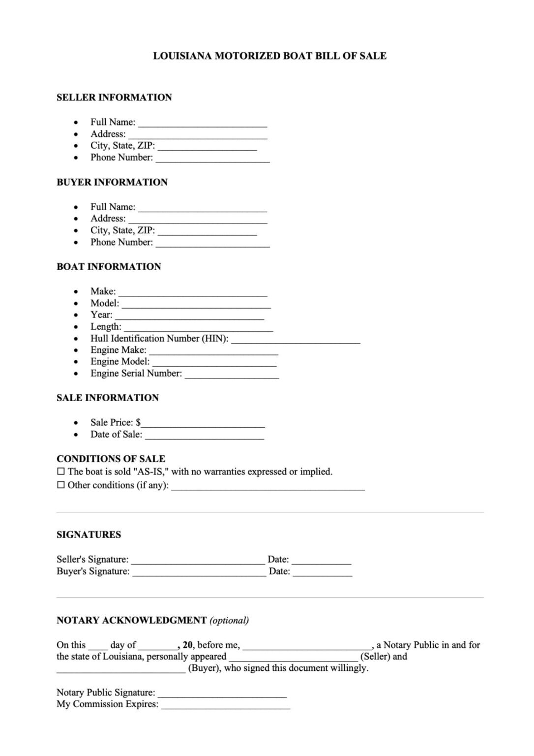 18 Free Louisiana Bill of Sale Templates - PDF | Word