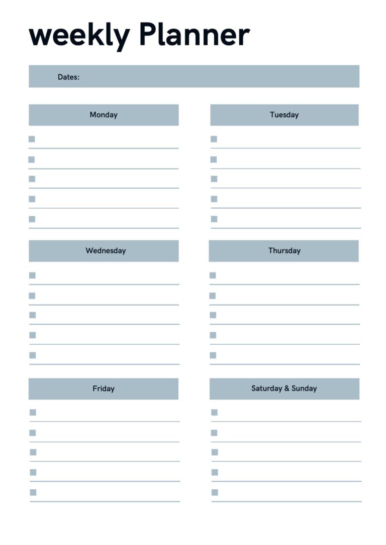 Clean Light Gray Weekly Planner Template – Printable PDF for Organized Scheduling