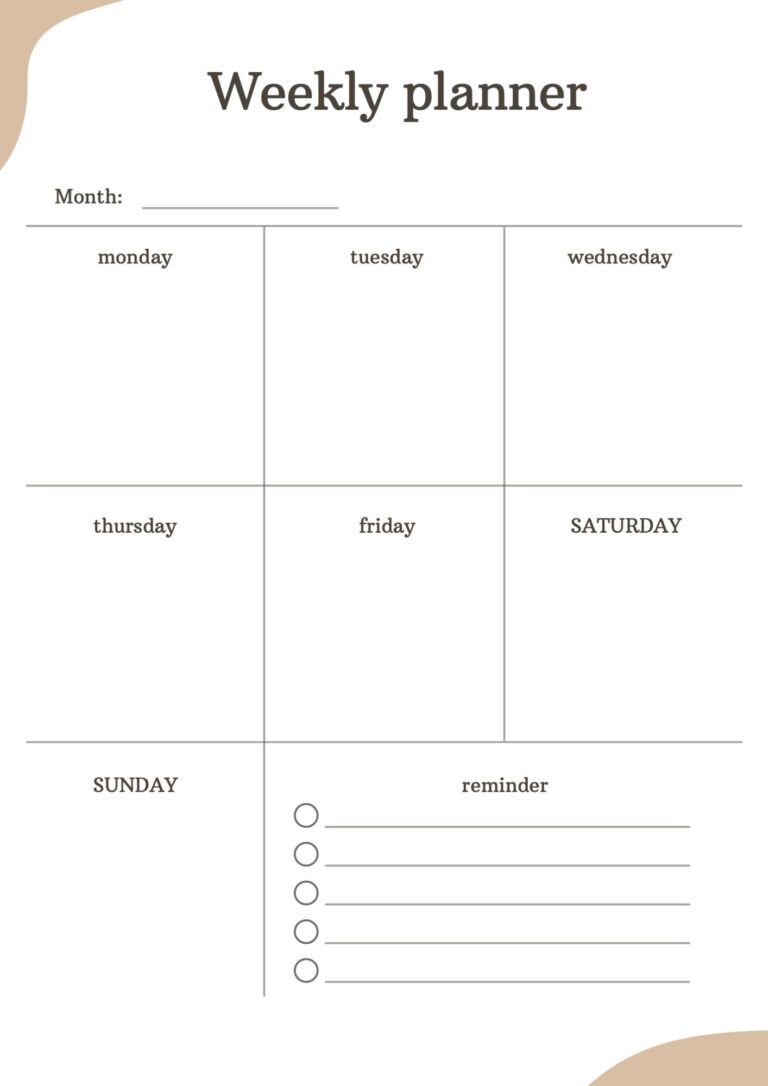 Simple Weekly Planner Template with Reminder Section – Printable PDF