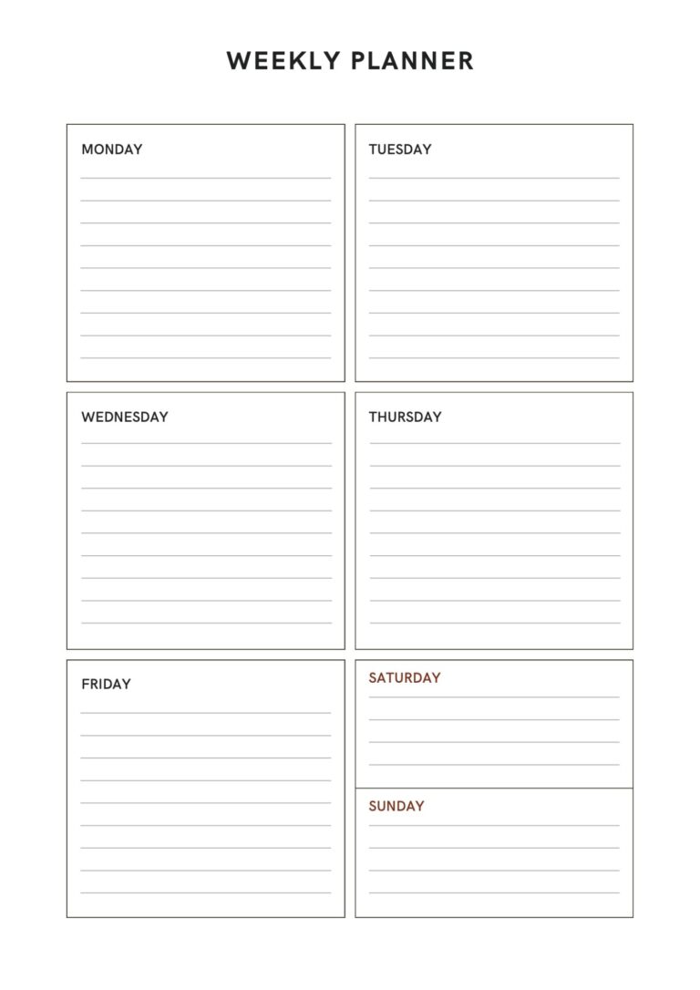 Simple Weekly Planner Template – Printable PDF for Easy Task Management